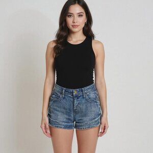 Liberty Wins Denim Shorts Blue Distressed Jean Cutoffs w/ Embroidered Pockets 7